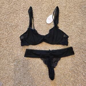 NWT RSlove black mesh lingerie; underwire bra and matching panties size M